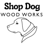 Shop Dog Wood Works Logo with text and an image of a dog