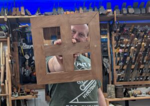 picture of a wooden joinery window featuring 9 different joints and 6 different boards made by James Wright wood by wright