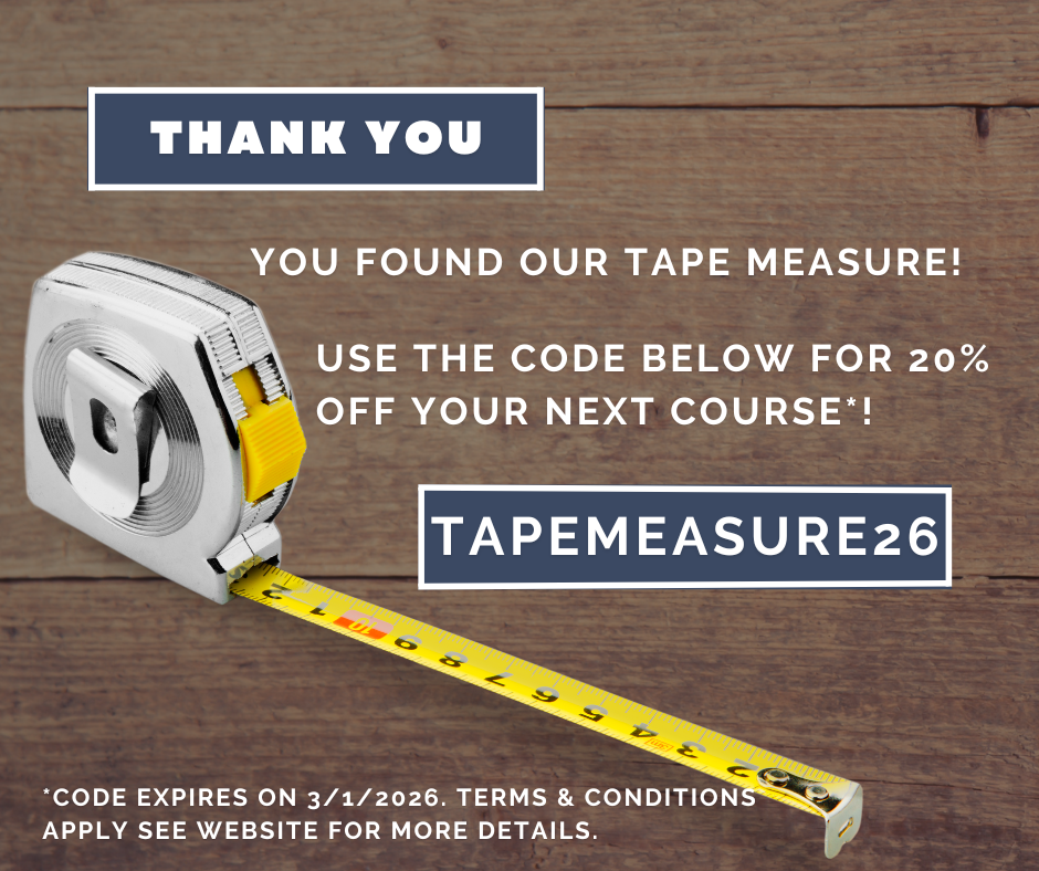 Pop up stating Thank you you found the tape measure and offering a 20% off discount code "TAPEMEASURE26". Code expires on 3/1/2026