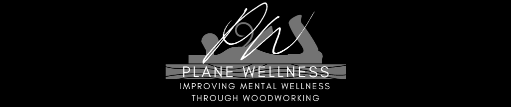 Plane Wellness Logo with Slogan Improving Mental Wellness Through Woodworking